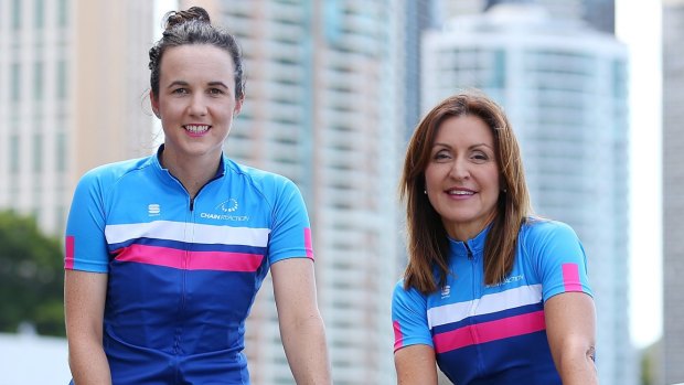 Former Queensland cricketer Kirsten Pike, left, and Brisbane local Patrice Sherrie have been cycling up and down Mt Coot-ha in preparation for a big ride. 