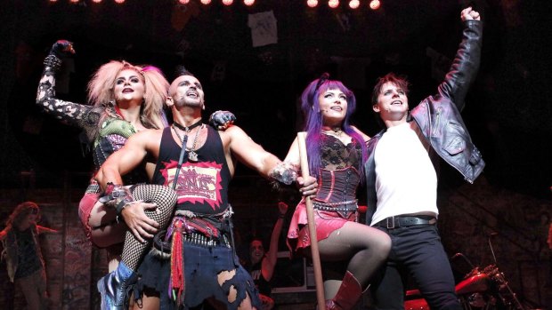 Jaz Flowers, Thern Reynolds, Erin Clare and Gareth Keegan in <i>We Will Rock You</i>.