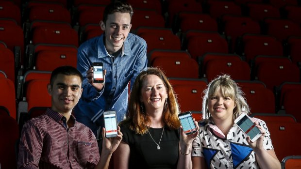 Dr Grainne Oates (front, centre) a senior lecturer in accountancy at Swinburne University, has developed an app that turns learning into a game. With students Batur Changez, Paul Divitcos and Nicchia Gray.