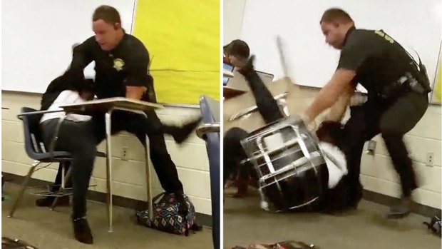 Images from a video taken by a Spring Valley High School student shows Senior Deputy Ben Fields flipping a girl to the ground and dragging her from the classroom.