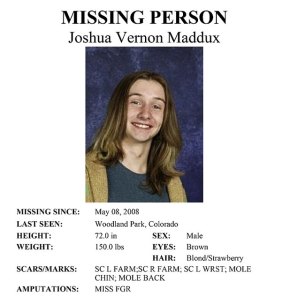 Joshua Maddux's missing person's poster.