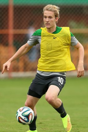 Ben Halloran in training with the Socceroos in Vitoria, Brazil. 
