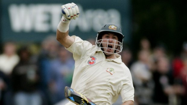 Working on Cricket Australia's digital platforms ... Mike Hussey celebrating his first Test century in 2005.