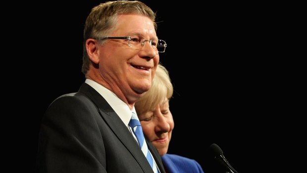 Denis Napthine with his wife Peggy during the 2014 Victorian State Election.