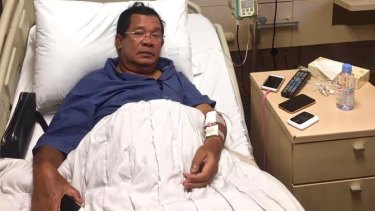 Hun Sen in hospital in Singapore in May.