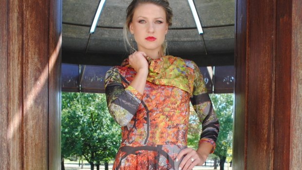 The new Zilpah Tart Vivid collection featuring Canberra's autumn leaves.
Photo: Yumi Morrissey, Zilpah Tart. MUA Steph Church and model Rochelle Riley.