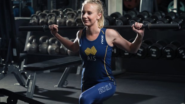 An AIS athlete trains in compression wear.