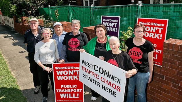 Protesters in Haberfield protest the demolition of homes to make way for the WestConnex motorway
