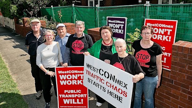 Protesters in Haberfield protest the demolition of homes to make way for the WestConnex motorway