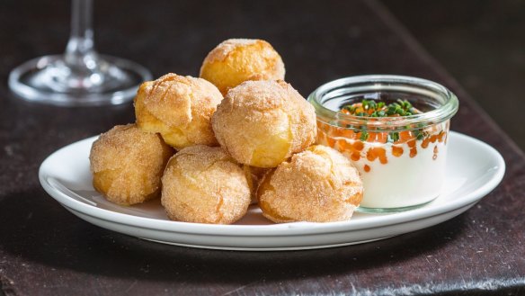 Doughnuts with sour cream, salmon roe and chives from Cutler and Co.