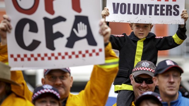 Protesters at a rally of CFA volunteers and supporters.