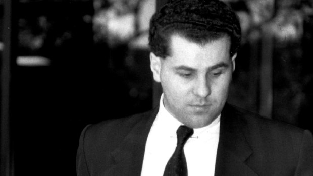 Mark Caleo leaving Glebe Coroner's Court in 1991 after an inquest into the death of his wife Rita.