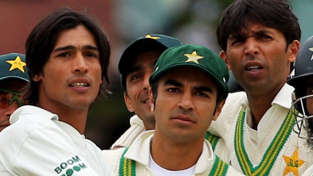 Former Pakistan cricketers Salman Butt (centre), Mohammad Asif (right) and Mohammad Amir (left) were jailed for spot-fixing