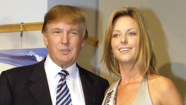 Donald Trump and Jennifer Hawkins following her Miss Universe win in New York in 2004.