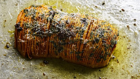 Give a pumpkin half the Hasselback treatment.