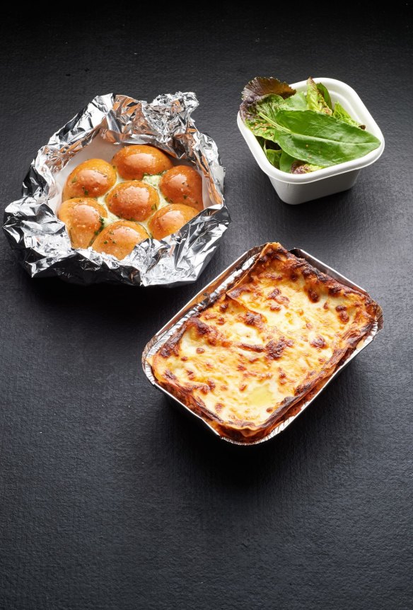 Ben Shewry's lasagne, salad and pull-apart garlic bread is available to takeaway from Attica restaurant.