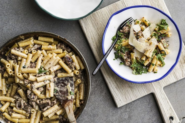 Katrina Meynink's one-pan pasta with pork sausage and chilli.