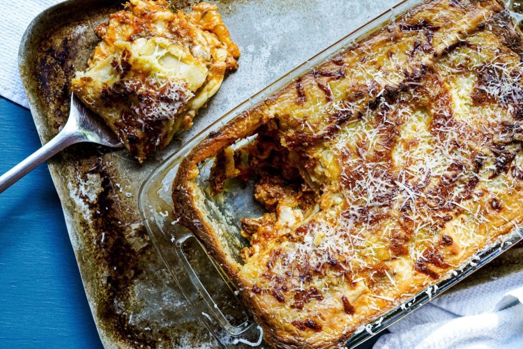 Slow-cooked bolognese lasagne.  