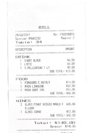 Receipt for lunch at Sosta Cucina.