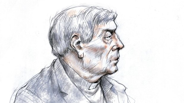 A sketch of Cardinal George Pell in the courtroom.