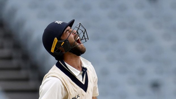 Glenn Maxwell vents after he was dismissed lbw by Jhye Richardson for 96 
