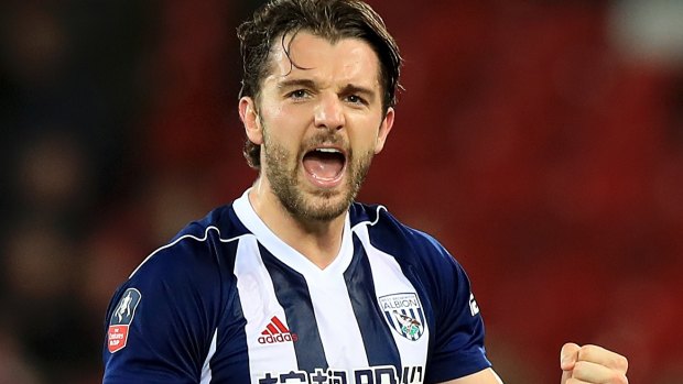 West Brom's Jay Rodriguez celebrates after the final whistle.