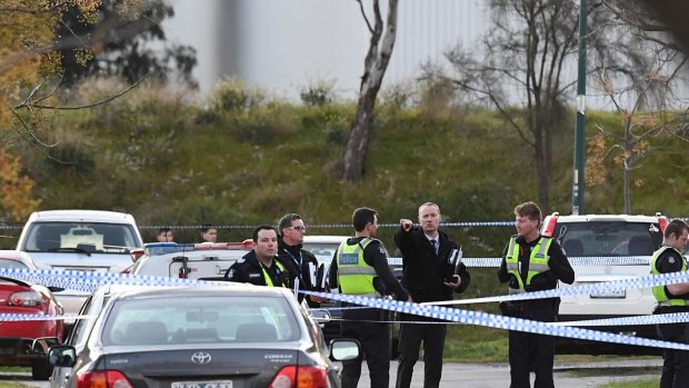 Police at the scene of a double shooting in Orion Way, Roxburgh Park, on Friday.