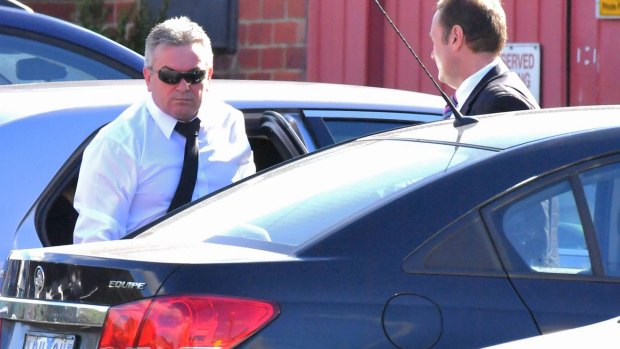 Borce Ristevski arrives at an Essendon church for the funeral of his wife, Karen.