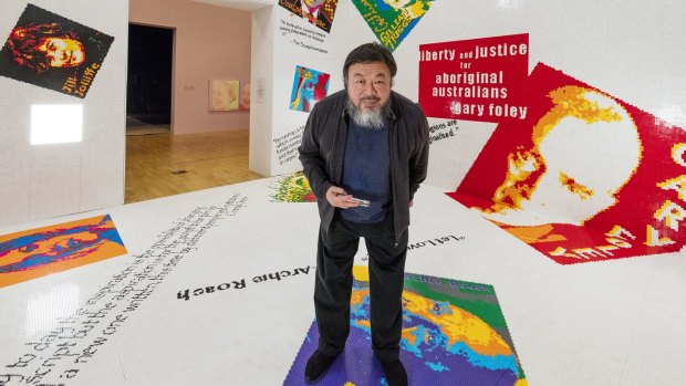 Ai Weiwei in the Let-go room at the National Gallery of Victoria, part of the Andy Warhol| Ai Weiwei summer blockbuster exhibition.
