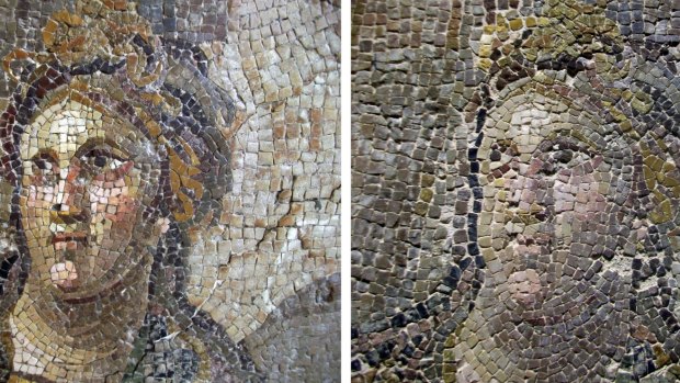 Botched: A mosaic before restoration (left) and after restoration.
