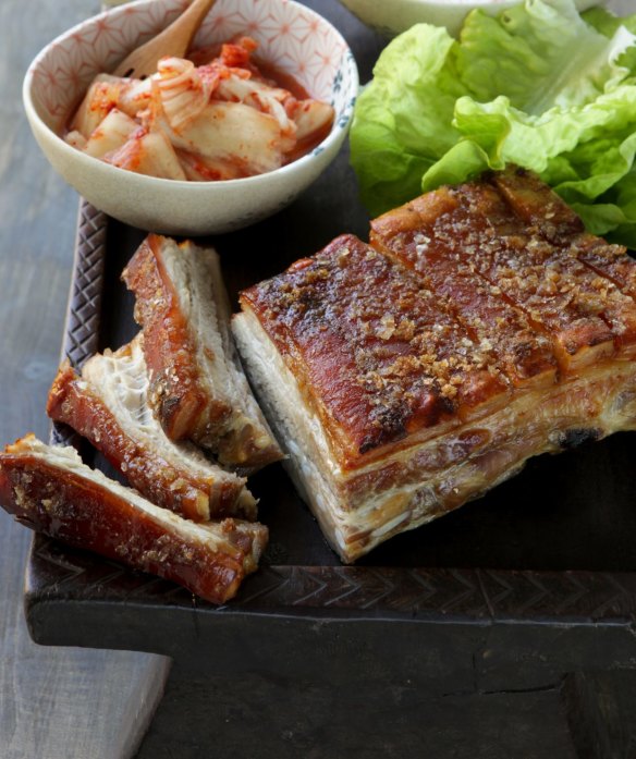 Koludrovic's Bo Sammy is like a cross between Korean pork belly bo ssam (pictured) and tuna poke.