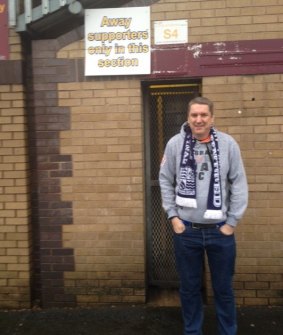 Brisbane football fan Andrew Urry at Bradford's ground, Valley Parade.