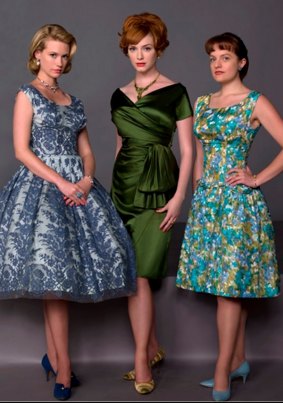 The characters on the TV series Mad Men (from left: January Jones as Betty Draper, Christina Hendricks as Joan Holloway and Elisabeth Moss as Peggy Olson) wore outfits that highlighted their curves.