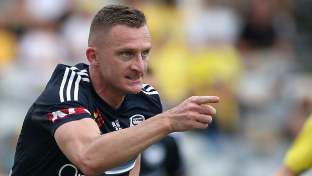 On target: Besart Berisha bagged a double as Victory ended the Mariners' recent run of wins.