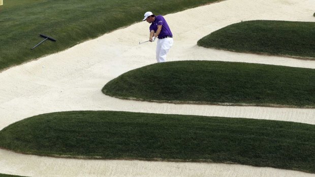 Mike Miller in the famous bunker on the 15th hole at Oakmont Country Club.