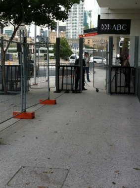 Barricades on Russell Street, South Brisbane.