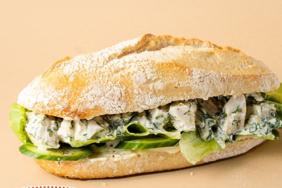 Poached chicken with butter lettuce, herbs and citrus mayo at Jolly Good Sandwiches.