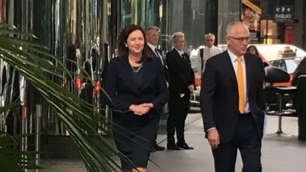 Queensland Premier Annastacia Palaszczuk and Prime Minister Malcolm Turnbull outside Waterfront Place in Brisbane.