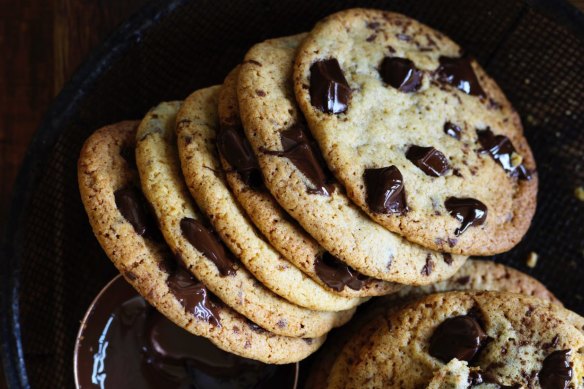 Thin and crispy choc-chip bikkies.