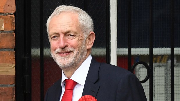 Jeremy Corbyn casts his vote at a polling station at Pakeman Primary School