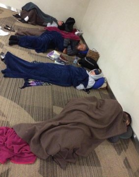 Travellers were forced to sleep at Ngurah Rai International Airport as flights out were cancelled.