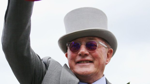 Owner Lloyd Williams celebrates winning the Melbourne Cup with Almandin. 