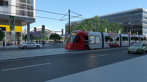 An artist's impression of the light rail at Sydney Olympic Park. 