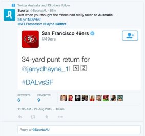 Fail: the 49ers' tweet identifying Hayne as a Kiwi.