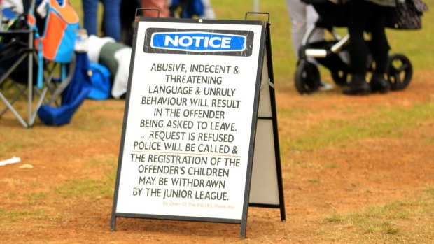A warning for parents and fans watching the game at Chad Towns Reserve, Glenmore Park.