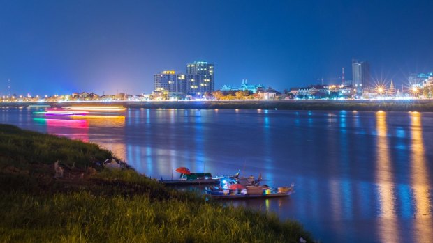 The shining  lights of Phnom Penh, Cambodia.