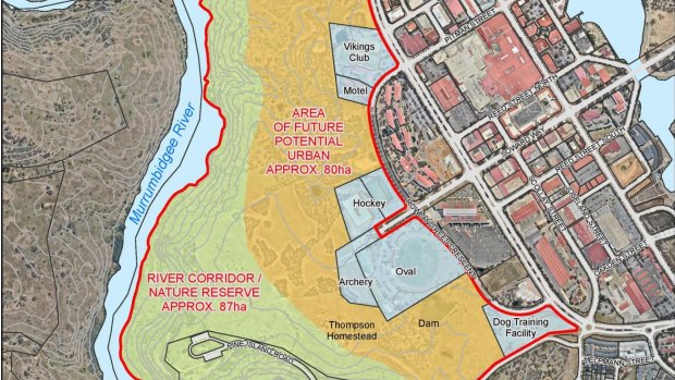 Land west of the Tuggeranong town centre which the ACT government plans to develop into a new suburb.