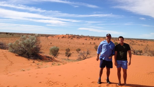 Scott Gorringe with his son Todd in the land over which Mithaka has a Native Title claim.