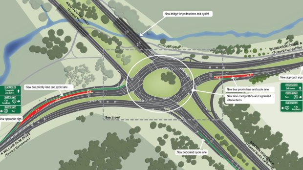 The Barton Highway, Gundaroo Drive and William Slim Drive roundabout will be partly closed to traffic on Sunday night.