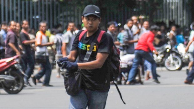 One of the suspected terrorists during the fatal attack in Jakarta in January 2016.